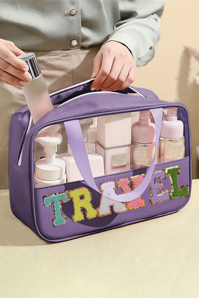 Purple TRAVEL Chenille Letter Clear PVC Makeup Bag-Accessories-MomFashion