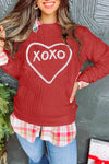 Racing Red Heart XOXO Chenille Embroidered Textured Sweatshirt-Tops-MomFashion