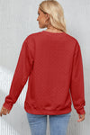 Racing Red Heart XOXO Chenille Embroidered Textured Sweatshirt-Tops-MomFashion