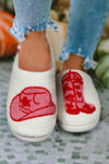 Racing Red Western Graphic Embroidered Sherpa Home Slippers-Shoes & Bags-MomFashion