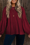 Red Dahlia Plus Size Balloon Sleeve Textured Knit Top-Plus Size-MomFashion