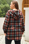 Red Plus Size Plaid Kangaroo Pocket Drawstring Hoodie-Plus Size-MomFashion