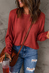 Red Solid Color Patchwork Long Sleeve Top-Tops-MomFashion