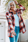 Red Turn down Neck Plaid Pocket Button Closure Coat-Outerwear-MomFashion