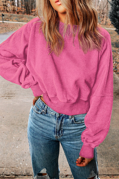 Rose Acid Wash V-shape Open Back Sweatshirt-Tops-MomFashion