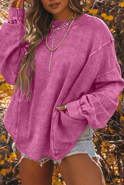 Rose Exposed Seam Twist Open Back Oversized Sweatshirt-Tops-MomFashion