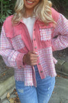 Rose Frayed Tweed Plaid Patchwork Buttoned Jacket-Outerwear-MomFashion