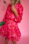 Rose Leopard Print Flounce Sleeve Ruffle Mini Dress-Dresses-MomFashion