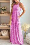 Rose Leopard Print Pocketed Sleeveless Maxi Dress-Dresses-MomFashion