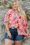 Rose Plus Size Floral Print Kimono Sleeve Shirt-Plus Size-MomFashion