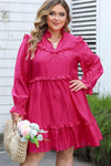 Rose Plus Size Ruffled Bubble Sleeve Dress-Plus Size-MomFashion