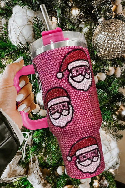 Rose Red Christmas Santa Claus Diamond Thermos Cup with Straw-Accessories-MomFashion