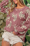 Rose Red Lively Tiger Print Casual Sweatshirt-Tops-MomFashion