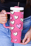 Rose Red Valentines Heart Printed Thermos Cup with Handle-Accessories-MomFashion