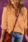 Russet Orange Floral Print Smocked Tie Neck Blouse-Tops-MomFashion