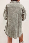 Sage Green Acid Wash Flap Pocket Raw Hem Tunic Denim Jacket-Outerwear-MomFashion