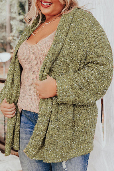 Sage Green Open Front Knit Plus Size Cozy Cardigan-Plus Size-MomFashion