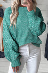 Sea Green Cable Knit Sleeve Drop Shoulder Sweater-Tops-MomFashion