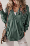 Sea Green Casual V Neck Drawstring Hoodie-Tops-MomFashion