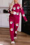 Sequined Santa Claus Pattern Lounge Sweatsuit-Graphic-MomFashion