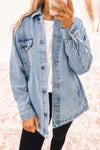 Sky Blue Acid Wash Flap Pocket Boyfriend Shacket-Outerwear-MomFashion