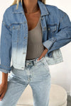 Sky Blue Contrast Washed Gradient Denim Jacket-Outerwear-MomFashion