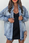 Sky Blue Flap Pocket Buttoned Oversized Denim Jacket-Outerwear-MomFashion