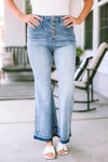 Sky Blue High Waist Buttoned Distressed Flared Jeans-Bottoms-MomFashion