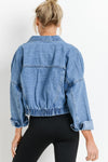 Sky Blue Medium Wash Chunky Cropped Denim Jacket-Outerwear-MomFashion