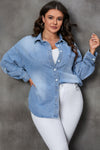 Sky Blue Plus Size Chest Pocket Button-Up Denim Shacket-Plus Size-MomFashion