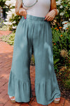 Sky Blue Plus Size High Waist Ruffle Patchwork Wide Leg Pants-Plus Size-MomFashion