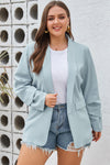 Sky Blue Plus Size Soft Lightweight Pocketed Lapel Blazer-Plus Size-MomFashion