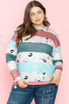 Sky Blue Stripe Plus Size Colorblock Pullover Top-Plus Size-MomFashion