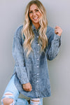 Sky Blue Vintage Washed Chest Pocket Denim Shirt-Tops-MomFashion