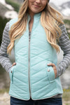 Sky Blue Zip-up Side Pockets Puffer Vest-Outerwear-MomFashion