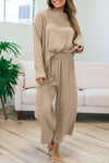 Smoke Gray Loose Textured Pullover and Pants Outfit-Loungewear-MomFashion