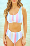 Snap Buttons Striped Print Two-piece Bikini-Swimwear-MomFashion