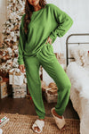 Spinach Green Long Sleeve Pullover and Jogger Pants Lounge Set-Loungewear-MomFashion
