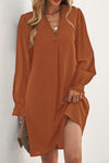 Split V Neck Ruffled Sleeves Shirt Dress-Dresses-MomFashion