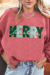 Strawberry Pink MERRY Christmas Corded Pullover Sweatshirt-Graphic-MomFashion