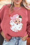 Strawberry Pink Santa Claus Sparkle Corded Crew Neck Sweatshirt-Graphic-MomFashion