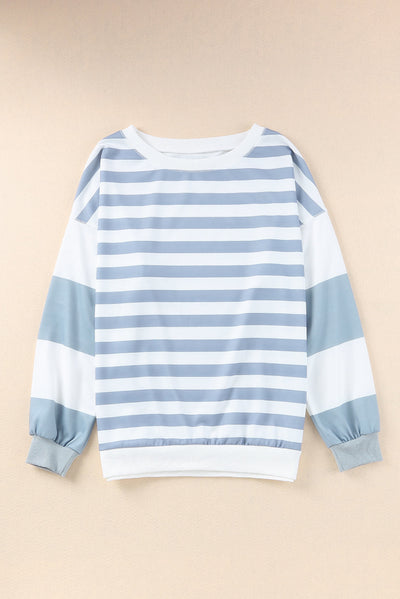 Stripe Drop Shoulder Striped Pullover Sweatshirt-Tops-MomFashion