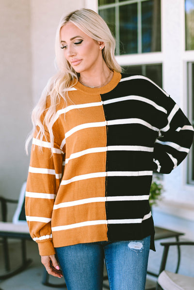 Stripe Oversized Contrast Printed Dropped Shoulder Top-Tops-MomFashion