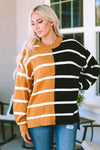 Stripe Oversized Contrast Printed Dropped Shoulder Top-Tops-MomFashion