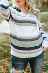 Stripe Plus Size Striped Hooded Knit Sweater-Plus Size-MomFashion