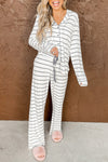 Striped Print Long Sleeve and Pants Pajamas Set-Loungewear-MomFashion