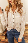 Stripes Chest Pocket Crinkled Shirt-Tops-MomFashion