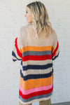 Stripes Knitted Balloon Sleeve Open Cardigan-Tops-MomFashion