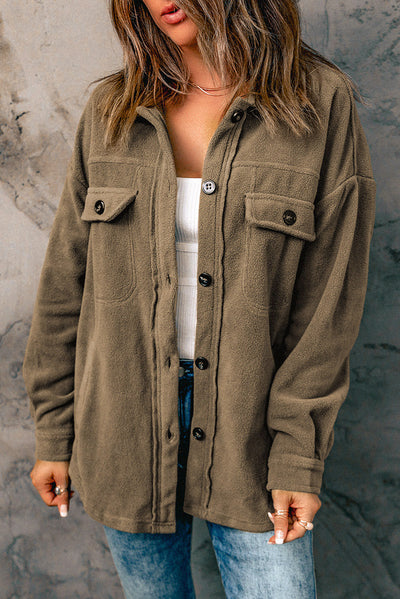 Turn Down Collar Buttoned Shirt Jacket-Outerwear-MomFashion