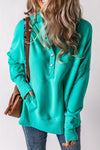 Turquoise Batwing Sleeve Pocketed Henley Hoodie-Tops-MomFashion